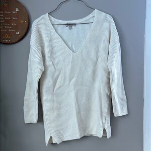 Cream V-Neck Ribbed Sweater